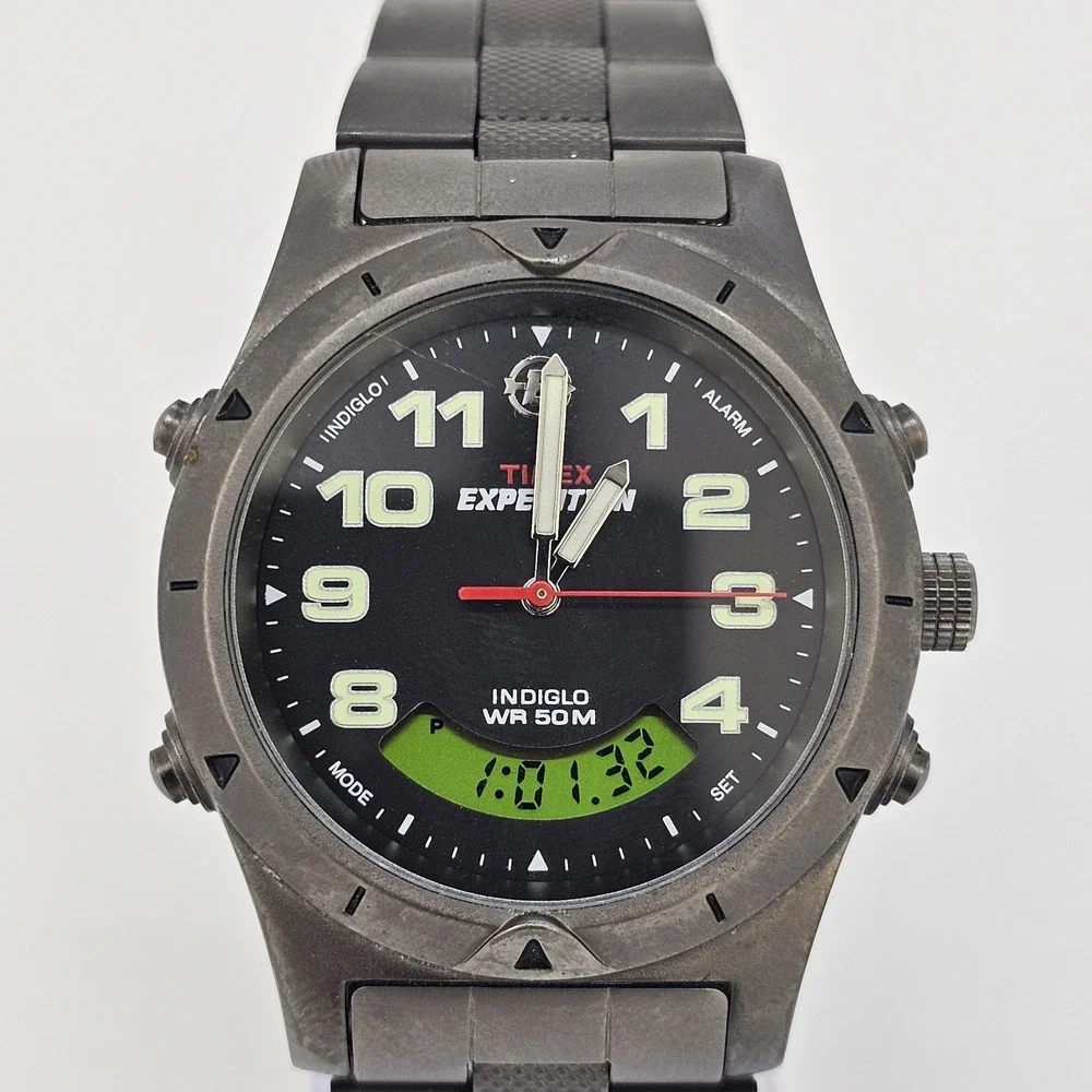 Timex Expedition Men Watch‎ 38MM Ana-Digi Black Dial Gunmetal Bands 6.5